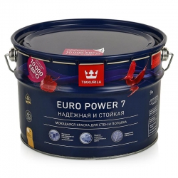 TIKKURILA EURO POWER 7 краска моющаяся для стен и потолка, матовая, база A 9 л